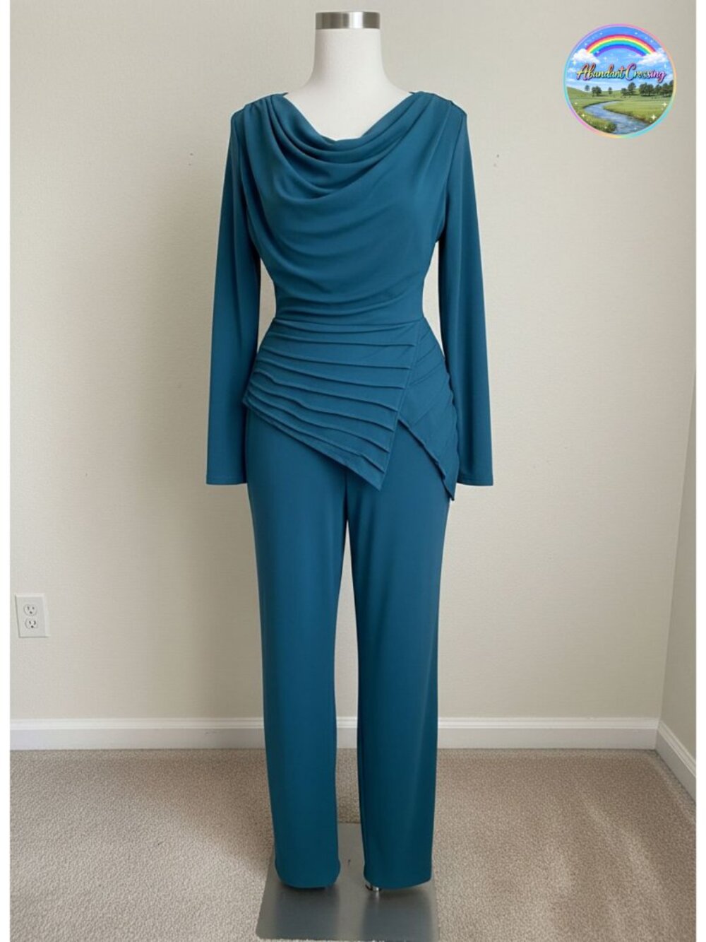 Womens Long Sleeve Jumpsuit Cowl Neck Asymmetrical Hem Zipper Back